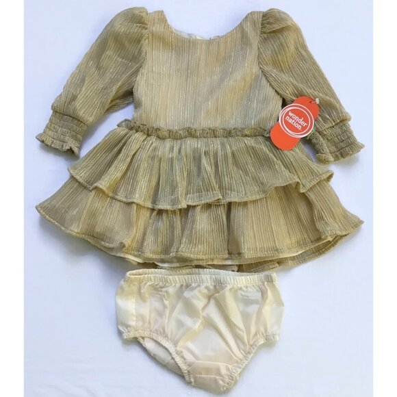Holiday Outfits Party Dress Baby Girl 3-6 Mos. Gold Sparkly Christmas Pictures - Picture 2 of 12